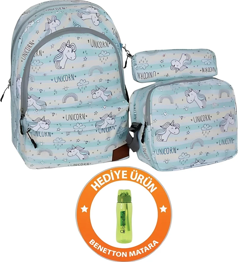 Cambridge Polo Club Unicorn Patterned Backpack & Water Bottle Set