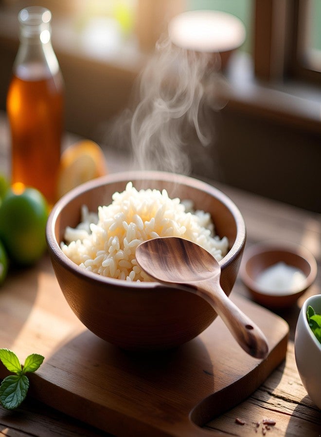 Tnyvm Natural Wooden 7 inch Rice Spoon Non-stick Wooden Rice Paddle Rice Scooper Rice Serving Spoon Rice Spatula for Rice Potato Salads, Serving Utensils for Kitchen and Dining - Image 5