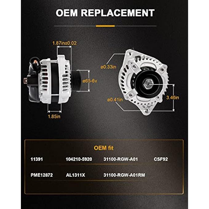 ROADFAR New Alternator Replacement for Honda Odyssey 2008-2010 For Acura TSX 2010-2014 For Acura TL 2009-2014 11391, 31100-RGW-A01, 31100-RGW-A01RM - Image 3