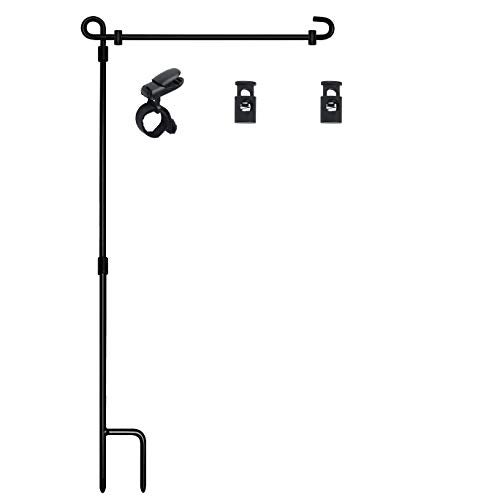 HOOSUN Garden Flag Stand,Premium Garden Flag Holder Pole Metal Powder-Coated Weather-Proof Paint with Graden Flag Clip and Spring Stoppers Without Flag Garden Decorations - Image 1