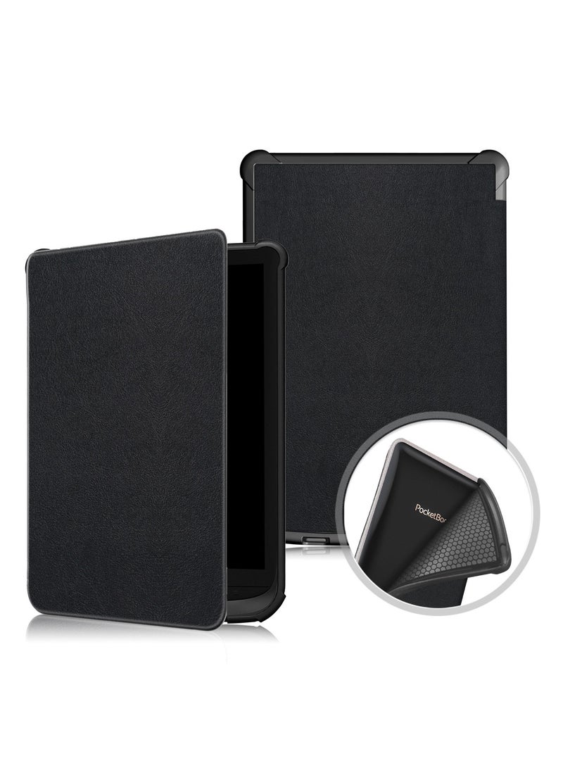 For PocketBook 627/616/632 e-book Case, Translucent Back Three-Fold Stand Protective Cover, Auto Wake/Sleep - Image 1