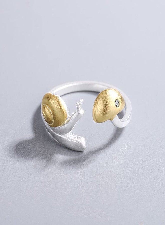 FUTIMELY Cute Mushroom Snail Ring for Women - Creative Cartoon Mushroom Snail Necklace & Stud Earrings - Adjustable Gold Silver Animal Jewelry - Image 4