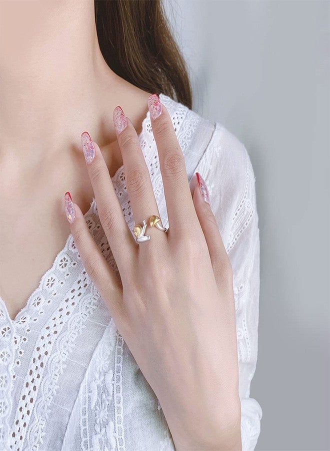 FUTIMELY Cute Mushroom Snail Ring for Women - Creative Cartoon Mushroom Snail Necklace & Stud Earrings - Adjustable Gold Silver Animal Jewelry - Image 2