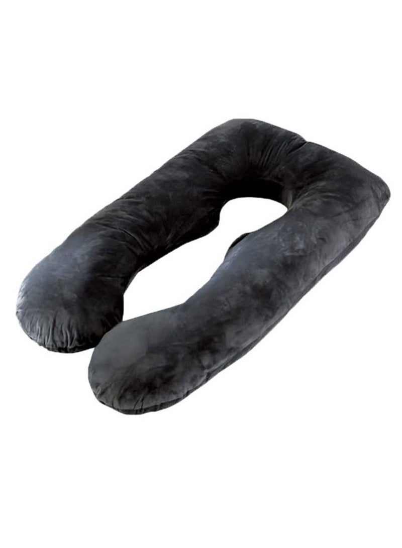 U Shaped Maternity Pillow With Removable Velvet Cover Cotton Grey 55.9x28inch - Image 1