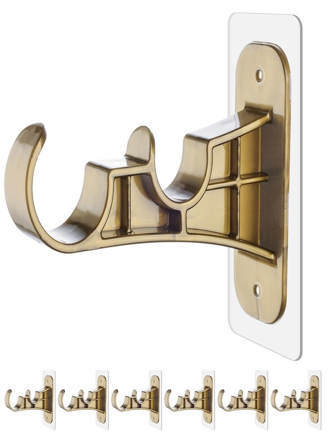 Antimbee 6-Pack Double Curtain Rod Bracket No Drill, Adhesive Nail-Free Rod Holder Brackets, No Drilling Damage-Free Double Rods Hangers Hooks for Living Room, Bathroom, Kitchen - Retro Color - Image 1