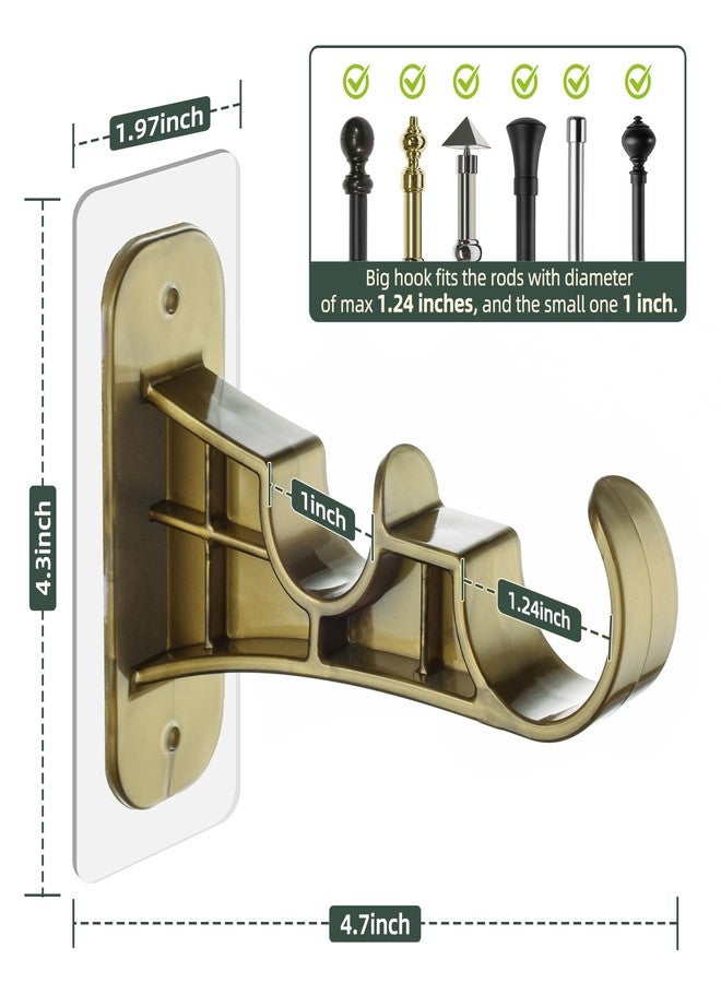Antimbee 6-Pack Double Curtain Rod Bracket No Drill, Adhesive Nail-Free Rod Holder Brackets, No Drilling Damage-Free Double Rods Hangers Hooks for Living Room, Bathroom, Kitchen - Retro Color - Image 5