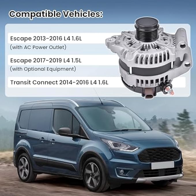 FuseRish 104210-6541, 104210-6540 New Alternator 12V 175A Compatible with Ford Escape 2013-2016 1.6L, Escape 2017-2019 1.5L, Transit Connect 2014-2016 1.6L, 6-Groove Clockwise, Part #: 12884, CJ5T10300DB - Image 3