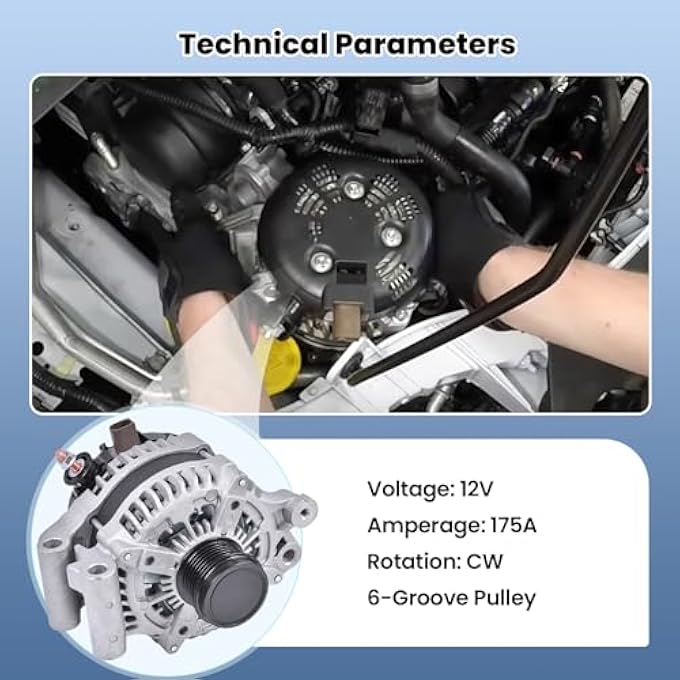 FuseRish 104210-6541, 104210-6540 New Alternator 12V 175A Compatible with Ford Escape 2013-2016 1.6L, Escape 2017-2019 1.5L, Transit Connect 2014-2016 1.6L, 6-Groove Clockwise, Part #: 12884, CJ5T10300DB - Image 4