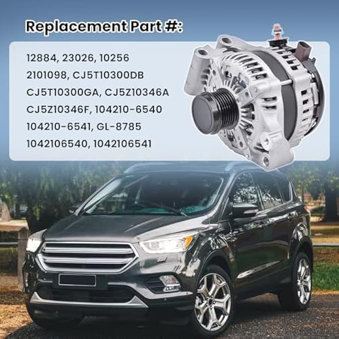 FuseRish 104210-6541, 104210-6540 New Alternator 12V 175A Compatible with Ford Escape 2013-2016 1.6L, Escape 2017-2019 1.5L, Transit Connect 2014-2016 1.6L, 6-Groove Clockwise, Part #: 12884, CJ5T10300DB - Image 2