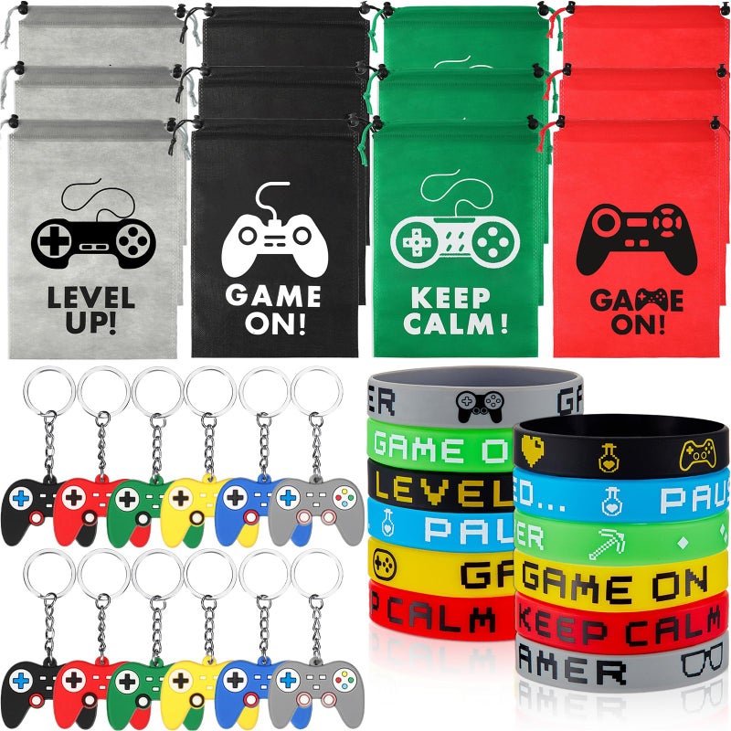 MTLEE 36 Pcs Video Game Party Favors Set Include Gamer Party Favor Bags with Drawstring Silicone Bracelets Wristbands Game Controller Keychains for Christmas Gaming Birthday Stuffer Gifts(Cute Style) - Image 1