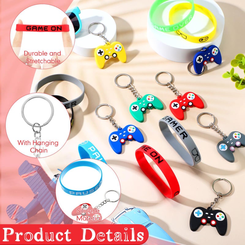 MTLEE 36 Pcs Video Game Party Favors Set Include Gamer Party Favor Bags with Drawstring Silicone Bracelets Wristbands Game Controller Keychains for Christmas Gaming Birthday Stuffer Gifts(Cute Style) - Image 4
