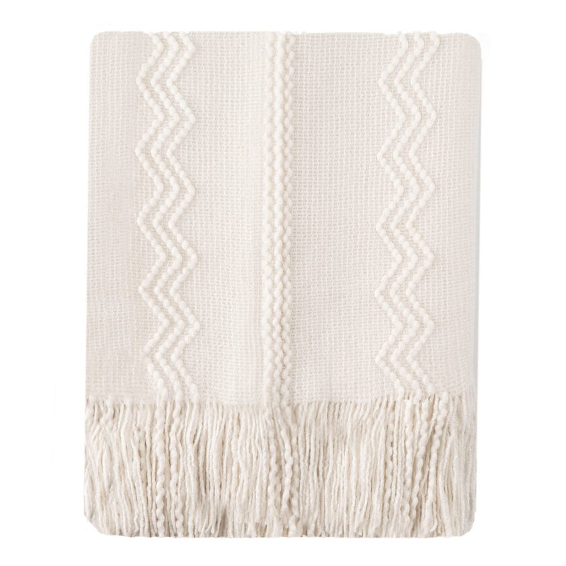 BATTILO HOME Cream Throw Blanket for Couch, Bedroom Decor Boho Throw Blanket, Decorative White Blanket Throw for Sofa Living Room, 50"x60" - Image 1