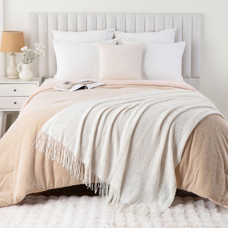 BATTILO HOME Cream Throw Blanket for Couch, Bedroom Decor Boho Throw Blanket, Decorative White Blanket Throw for Sofa Living Room, 50"x60" - Image 5
