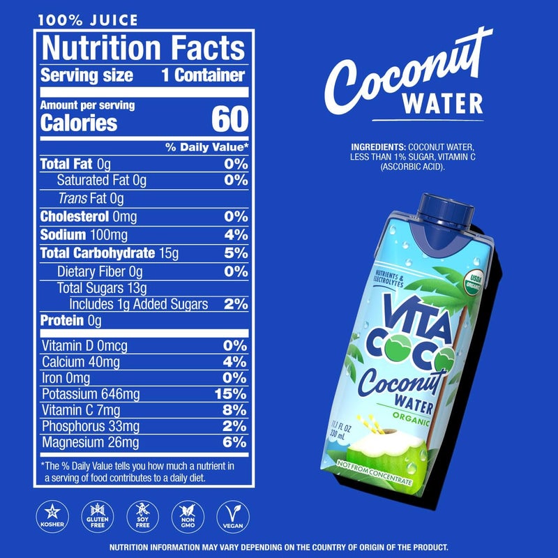 Vita Coco Coconut Water, Pure Organic | Refreshing Coconut Taste | Natural Electrolytes | Vital Nutrients | 11.1 Oz (Pack Of 12) - Image 4