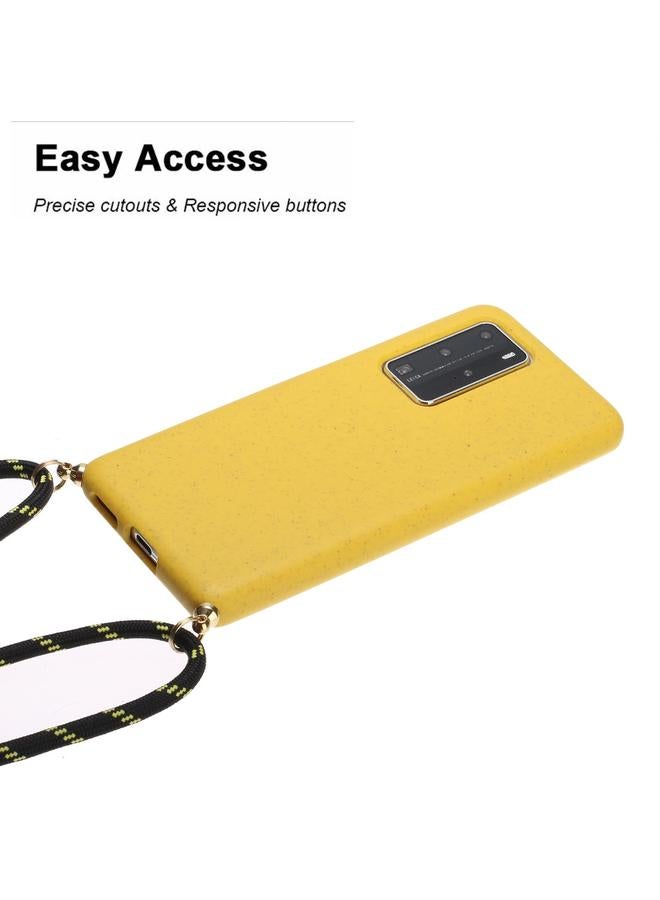 زبون جراب لهاتف Huawei P40 Pro مصنوع من مادة قش القمح + جراب واقٍ من مادة TPU مع حبل - Image 3