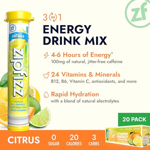 Zipfizz Daily Energy Drink Powder, Citrus, 20 Pack, 3-in-1 Sustained Energy, Rapid Hydration, and Essential Vitamins, Sugar-Free, Electrolyte Powder, Contains Vitamin B-12 & Antioxidants - Image 2