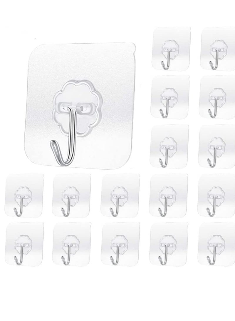 Daytoyz 24 Pack Transparent Adhesive Hooks 33 lb(Max) 15KG Waterproof and Oilproof Reusable Seamless Hooks Heavy Duty Wall Hook for Kitchen Bathroom Office - Image 1