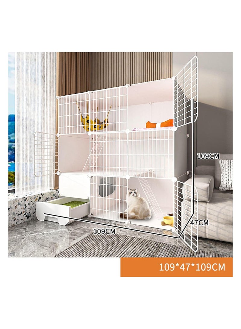 A.M Cat Cage With Cat Litter Box, Cat Enclosures Indoor DIY Kitten Crate Semi-Enclosed Detachable Metal Wire Cat Playpen For Small Animal, Exercise Place For 1-3 Cats ( Color : White-B , Size : 109*47*109  - Image 3