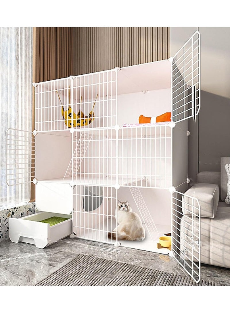 A.M Cat Cage With Cat Litter Box, Cat Enclosures Indoor DIY Kitten Crate Semi-Enclosed Detachable Metal Wire Cat Playpen For Small Animal, Exercise Place For 1-3 Cats ( Color : White-B , Size : 109*47*109  - Image 1