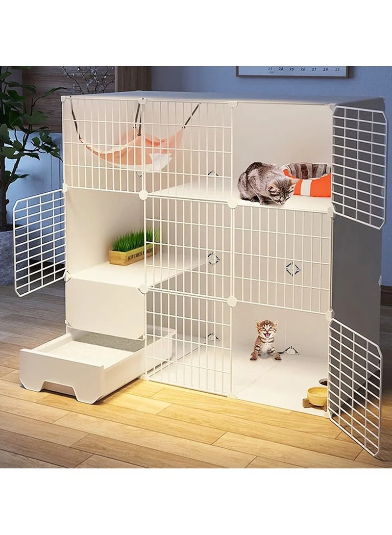 A.M Cat Cage With Cat Litter Box, Cat Enclosures Indoor DIY Kitten Crate Semi-Enclosed Detachable Metal Wire Cat Playpen For Small Animal, Exercise Place For 1-3 Cats ( Color : White-B , Size : 109*47*109  - Image 2