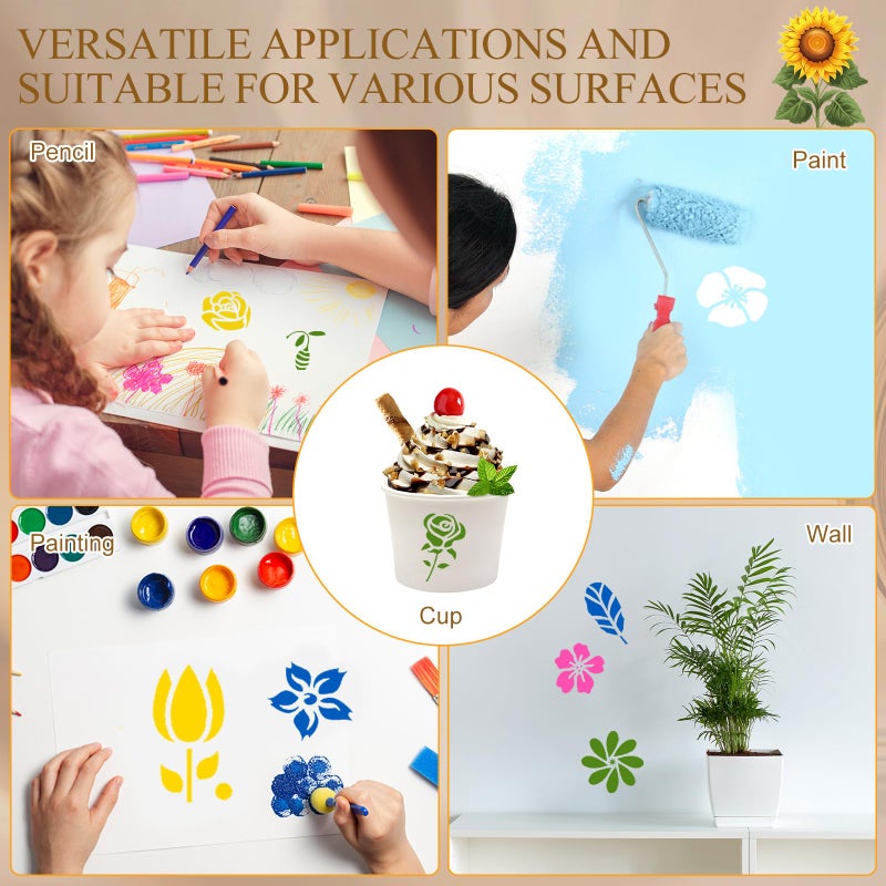 Fainne 100 Pcs Small Stencils for Crafts, 1.5 Inch Reusable Painting Stencils Painting Crafts Templates for Wood, Wall, Home Decor, Canvas, Fabric (Flower Bird Plants) - Image 5