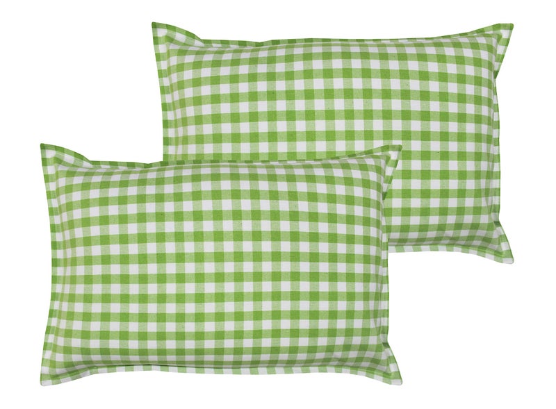 Airwill 100% Cotton Checkered Pattern Flap Pillow Covers (46x69cm)(Green, Pack of 2 Pieces) - Image 1