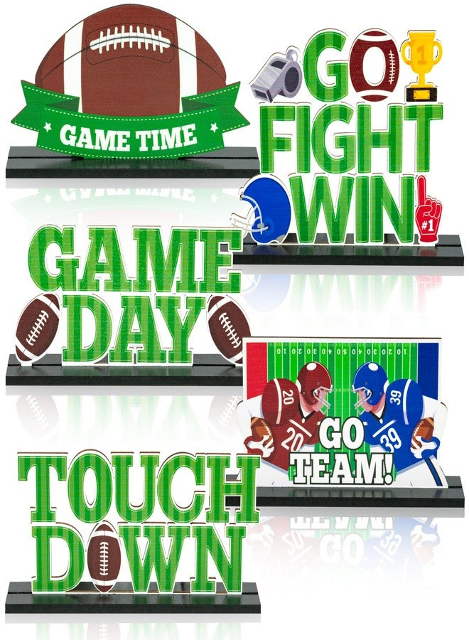 Haooryx Football Wooden Centerpieces Decorations - 5Pcs Football Wooden Table Topper Motivational Football Game Day Tabletop Wood Sign for Fans Club Football Game Day Celebrate Birthday Party Decor - Image 1