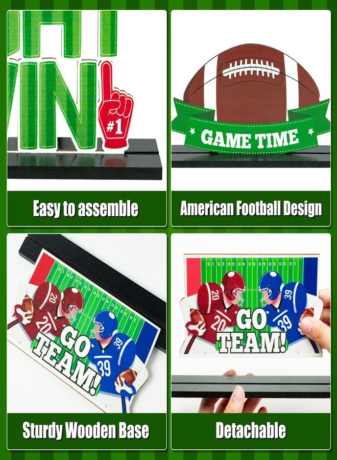 Haooryx Football Wooden Centerpieces Decorations - 5Pcs Football Wooden Table Topper Motivational Football Game Day Tabletop Wood Sign for Fans Club Football Game Day Celebrate Birthday Party Decor - Image 3