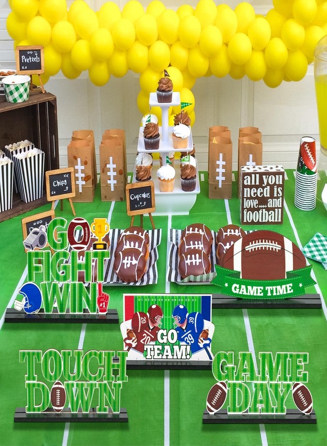 Haooryx Football Wooden Centerpieces Decorations - 5Pcs Football Wooden Table Topper Motivational Football Game Day Tabletop Wood Sign for Fans Club Football Game Day Celebrate Birthday Party Decor - Image 5