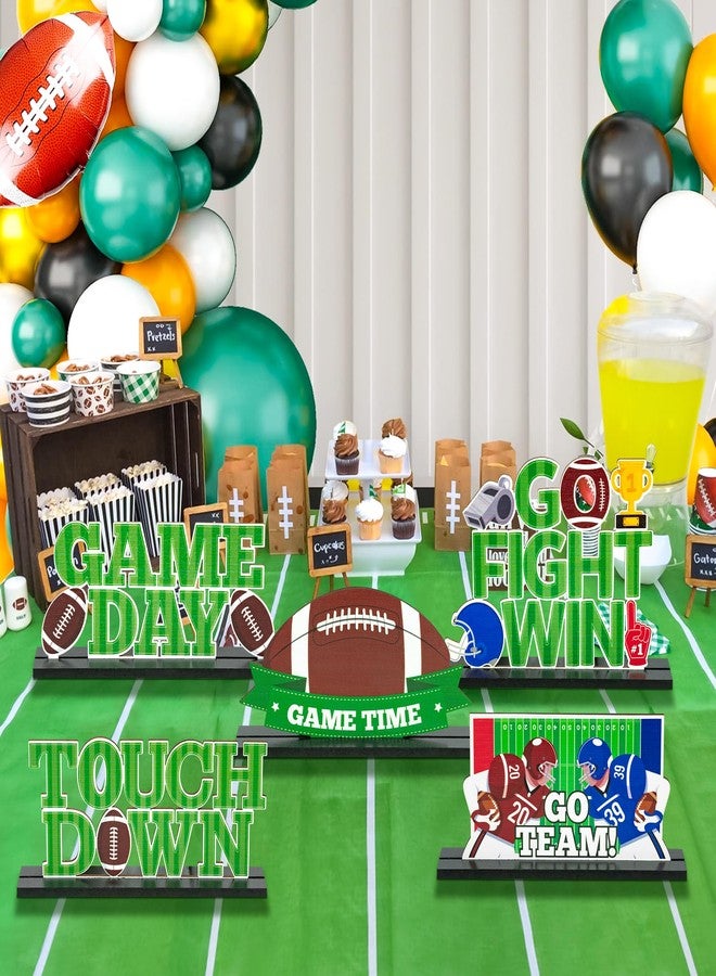 Haooryx Football Wooden Centerpieces Decorations - 5Pcs Football Wooden Table Topper Motivational Football Game Day Tabletop Wood Sign for Fans Club Football Game Day Celebrate Birthday Party Decor - Image 4