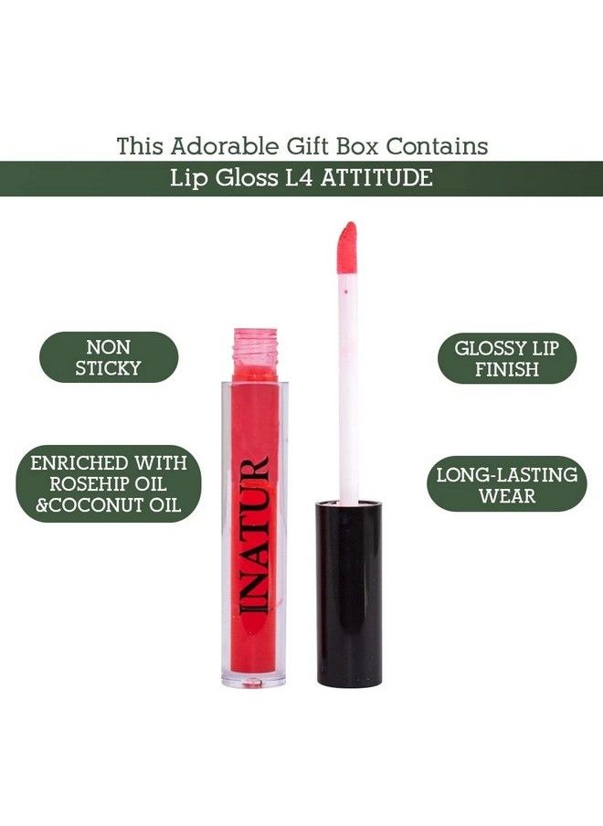INATUR Long Lasting Lightweight And Non Sticky Glossy Lip Color For Moisturizing And Hydrating Plum And Shiny Lips With Gift Box (Angelic Cheeky Red Glam Pink Attitude 1.6Ml Each) Set Of 4  - Image 4
