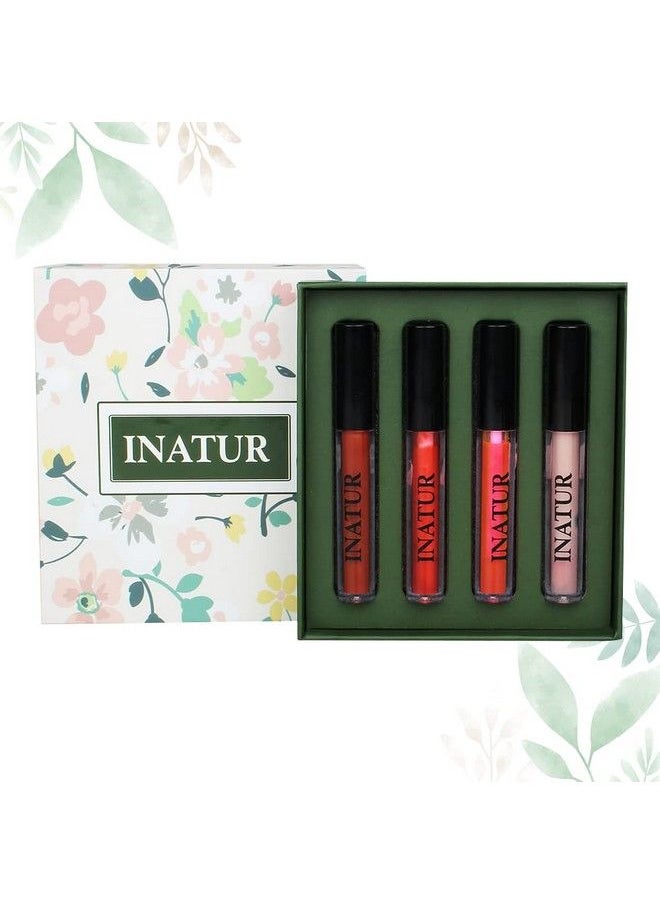 INATUR Long Lasting Lightweight And Non Sticky Glossy Lip Color For Moisturizing And Hydrating Plum And Shiny Lips With Gift Box (Angelic Cheeky Red Glam Pink Attitude 1.6Ml Each) Set Of 4  - Image 1