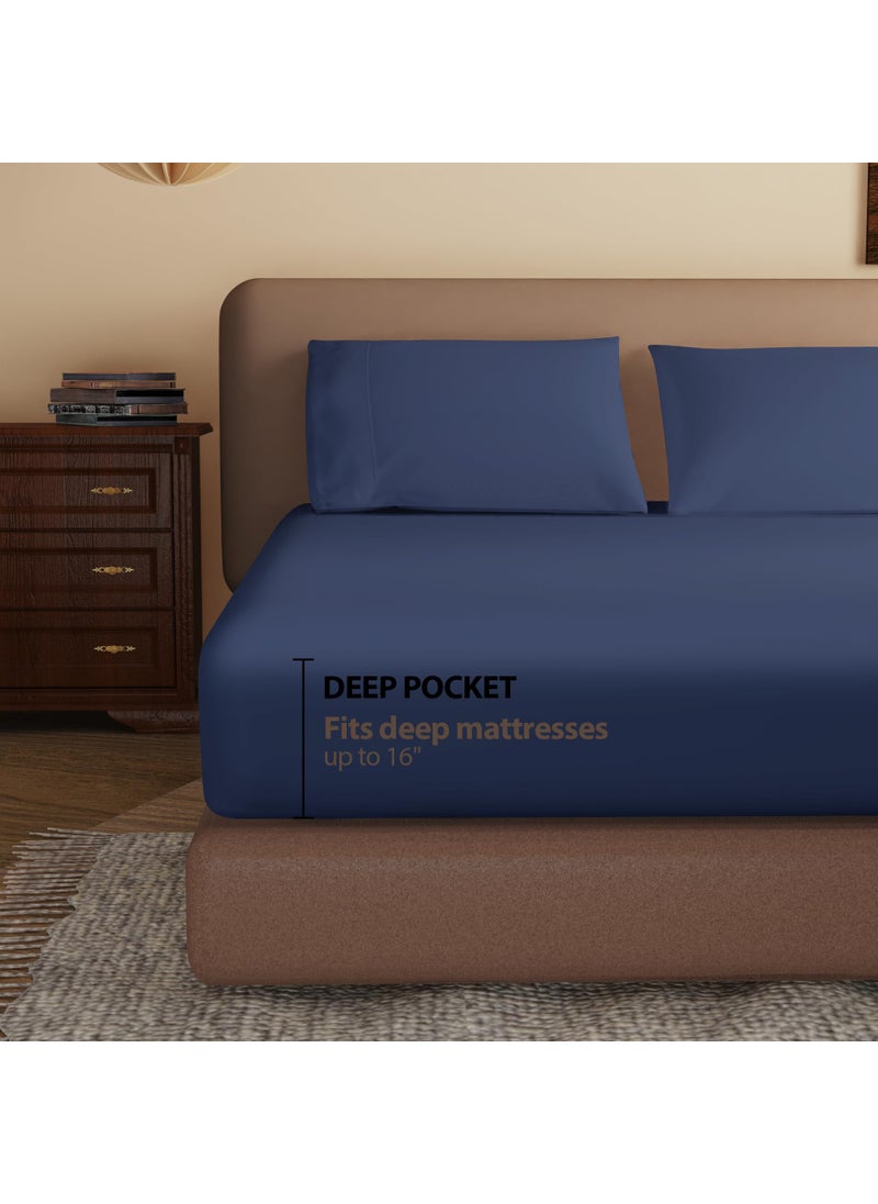 Zaizaihome 100% Egyptian Cotton Fitted Sheet Twin XL Size  600 Thread Count 16"" Deep Pocket Sheet  Soft & Elastic Sateen Weave Bottom Sheet for Home (Navy Blue  1 Pack Fitted Sheet only Twin XL)  - Image 3