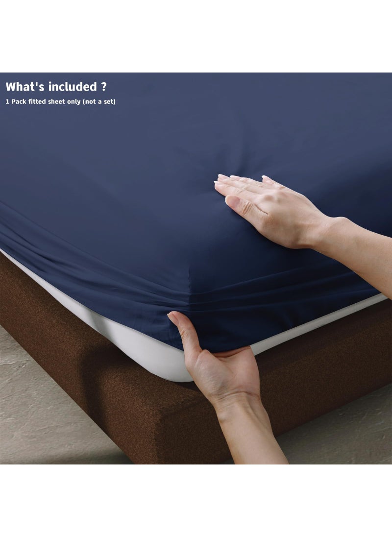 Zaizaihome 100% Egyptian Cotton Fitted Sheet Twin XL Size  600 Thread Count 16"" Deep Pocket Sheet  Soft & Elastic Sateen Weave Bottom Sheet for Home (Navy Blue  1 Pack Fitted Sheet only Twin XL)  - Image 5