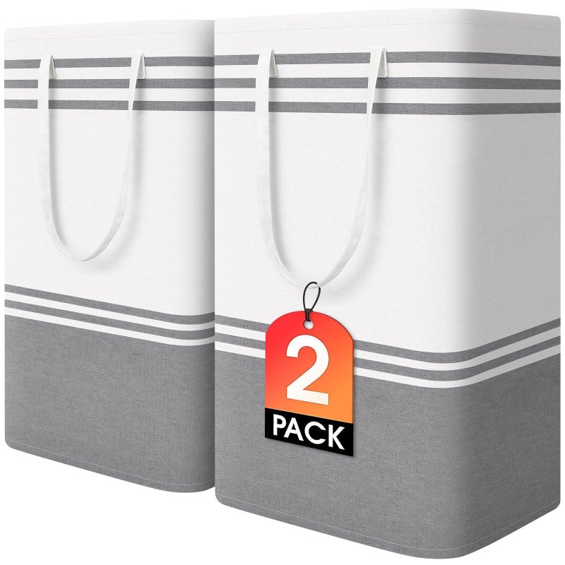 EpicTotes 2 Pack Large Home Laundry Basket, Laundry Hamper, Freestanding Waterproof Dirty Clothes Bag, Tall Clothes Hamper - Extended & Reinforced Handles for College Dorm, Family (Light Grey/88L) - Image 1