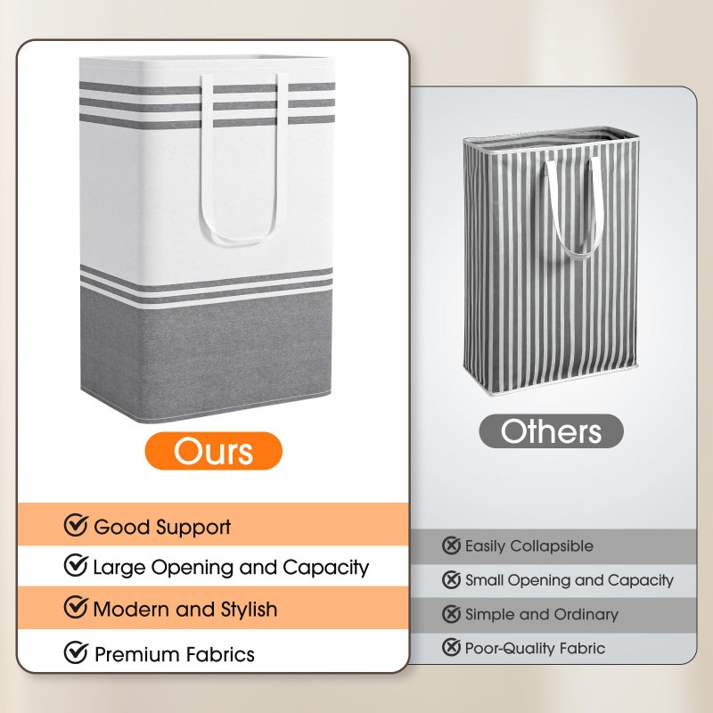 EpicTotes 2 Pack Large Home Laundry Basket, Laundry Hamper, Freestanding Waterproof Dirty Clothes Bag, Tall Clothes Hamper - Extended & Reinforced Handles for College Dorm, Family (Light Grey/88L) - Image 5