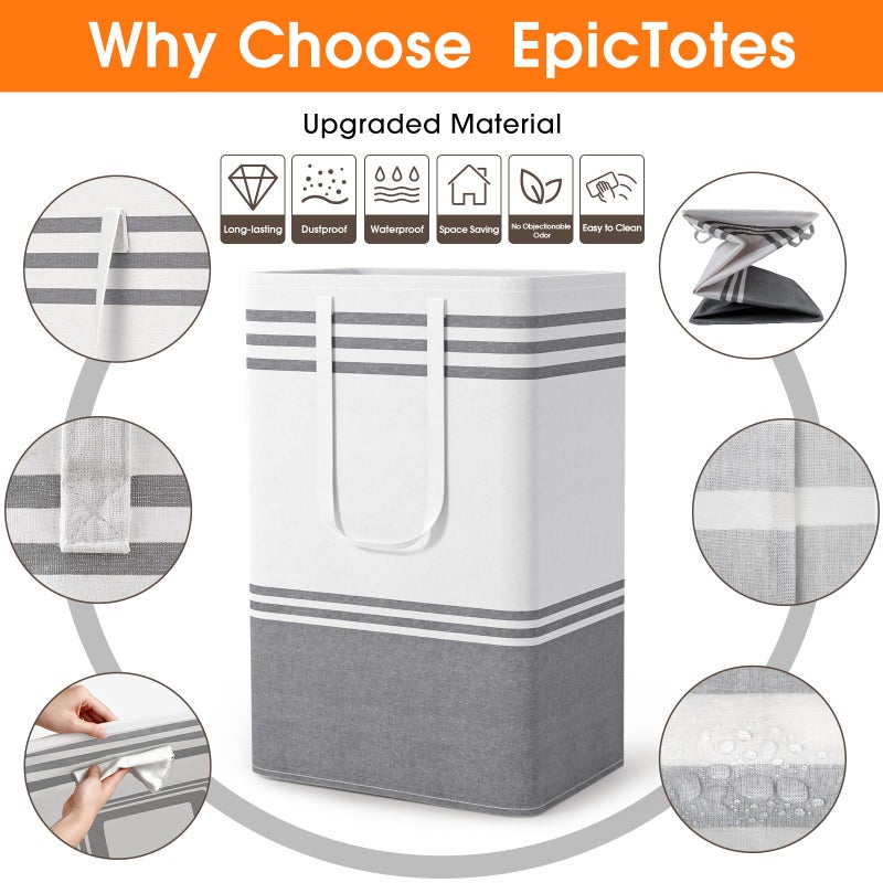 EpicTotes 2 Pack Large Home Laundry Basket, Laundry Hamper, Freestanding Waterproof Dirty Clothes Bag, Tall Clothes Hamper - Extended & Reinforced Handles for College Dorm, Family (Light Grey/88L) - Image 4