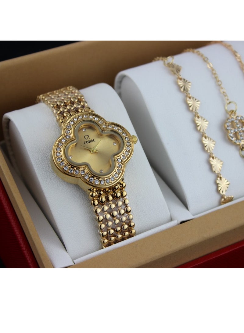 كورال طقم  ساعة نسائي مكون من -ساعة - فان كليف-مع  مجموعة اساور