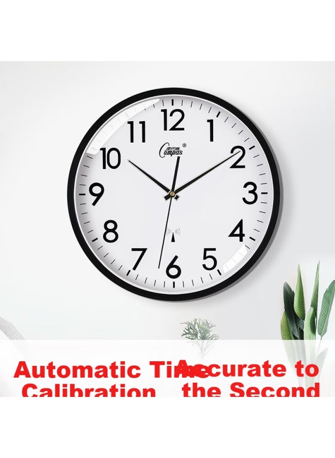 Compas (Compas) Living Room Clock Wall Clock Clock Wall-Mounted Automatic Time Calibration Radio Clock C6866 Black 30Cm - Image 1