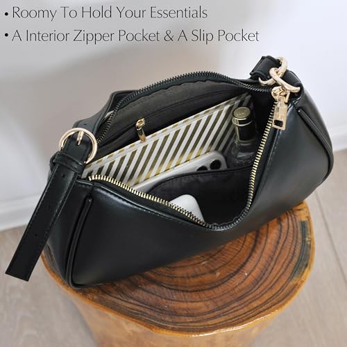 Hoxis Women's Crescent Shoulder Bag Vegan Leather Chain Cross body bag Convertible Handbag (Black) - Image 5