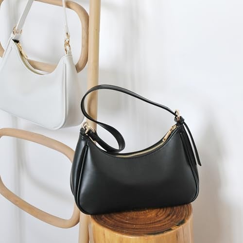 Hoxis Women's Crescent Shoulder Bag Vegan Leather Chain Cross body bag Convertible Handbag (Black) - Image 4