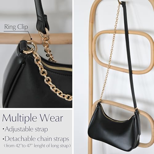 Hoxis Women's Crescent Shoulder Bag Vegan Leather Chain Cross body bag Convertible Handbag (Black) - Image 3