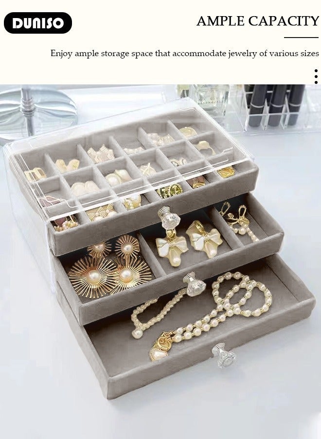 DUNISO Acrylic Jewelry Organizer Box with Tissue Box, 3 Drawers Clear Anti-oxidation Jewelry Boxes for Women, Detachable Velvet Jewelry Display Case for Earring, Bangle, Bracelet, Necklace and Rings Holde - Image 5