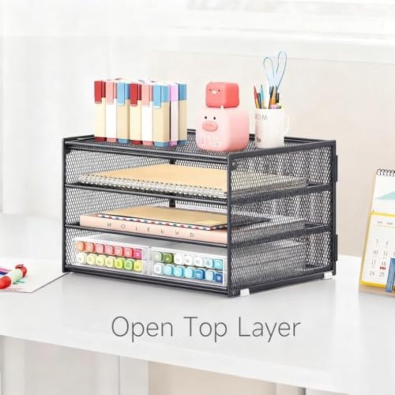 3-Tier Letter Tray Desk Organizer Grey Mesh Metal Paper File Tray Organizer for Desk, Office Supplies and Home Organization Fits A4/Letter Paper, Mail, Magazines and Office Accessories - Image 4