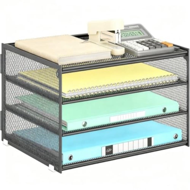 3-Tier Letter Tray Desk Organizer Grey Mesh Metal Paper File Tray Organizer for Desk, Office Supplies and Home Organization Fits A4/Letter Paper, Mail, Magazines and Office Accessories - Image 1