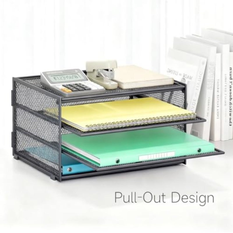 3-Tier Letter Tray Desk Organizer Grey Mesh Metal Paper File Tray Organizer for Desk, Office Supplies and Home Organization Fits A4/Letter Paper, Mail, Magazines and Office Accessories - Image 2