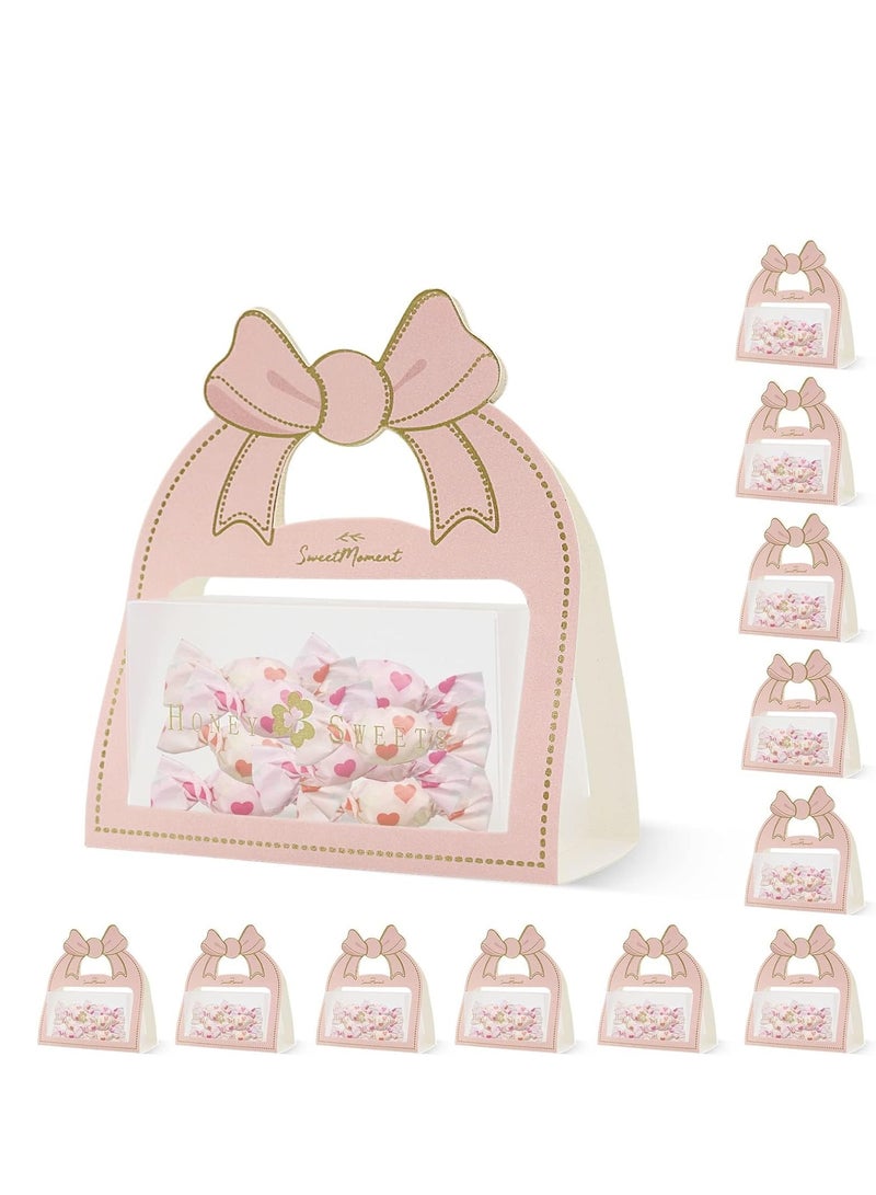 Set of 10 Pink Wedding Candy Boxes with Bow Handle Perfect for Kids Birthday Parties Baby Showers and Weddings 5 x 2.1 x 5.3 inch - Image 1