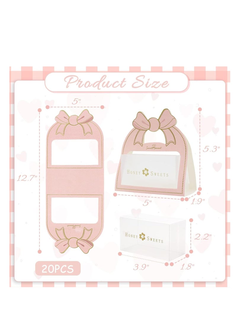 Set of 10 Pink Wedding Candy Boxes with Bow Handle Perfect for Kids Birthday Parties Baby Showers and Weddings 5 x 2.1 x 5.3 inch - Image 3