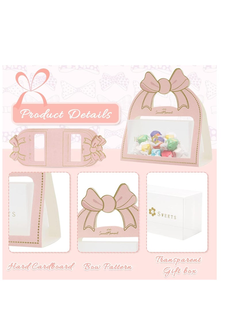 Set of 10 Pink Wedding Candy Boxes with Bow Handle Perfect for Kids Birthday Parties Baby Showers and Weddings 5 x 2.1 x 5.3 inch - Image 4