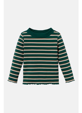 Tchibo Kids Girl Mock Neck Long Sleeves Stripe Top, Green  - Image 2